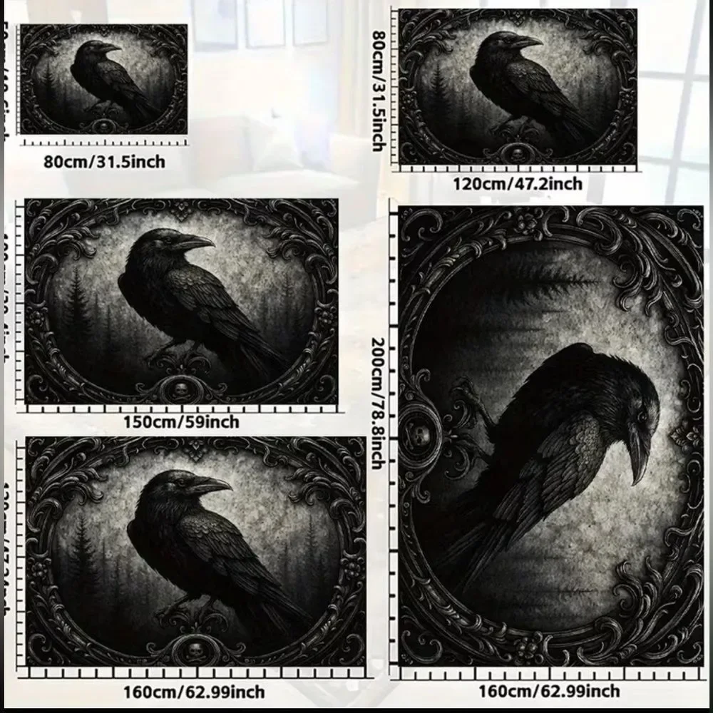 Black Raven Decorative Area Rug - Vintage Script Design. Well made